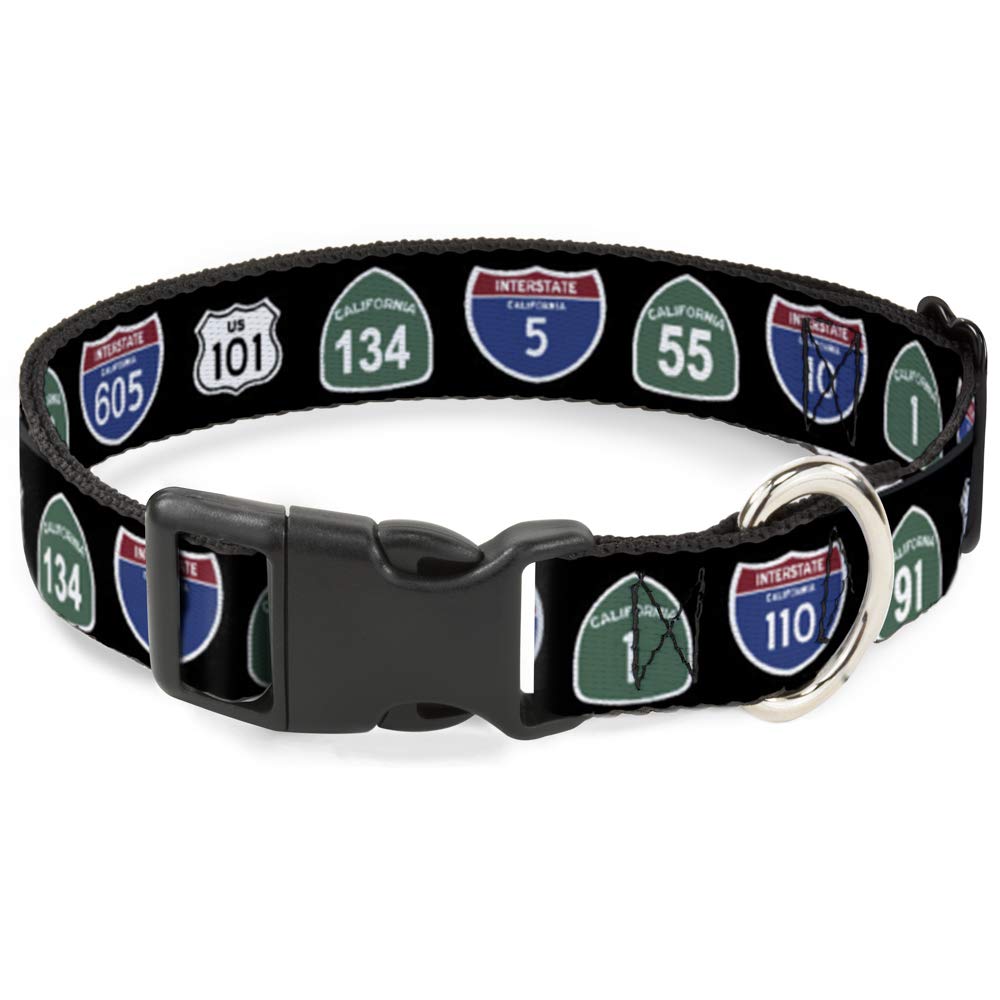 Collier étroit Buckle Down California Highway en plastique noir pour grand chien
