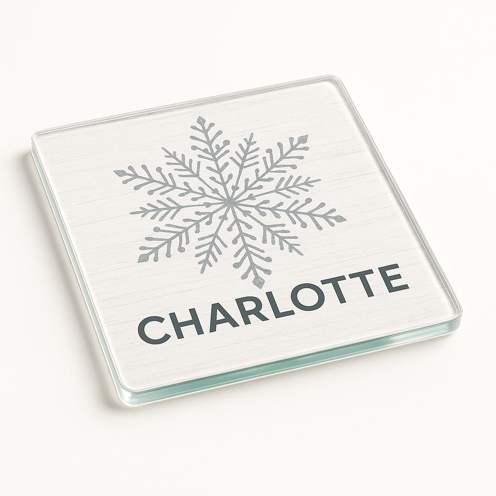 The Plum Penguin Snowdrift Personalised Acrylic Christmas Coaster Place Setting Place Setting Gift - Elegant Snowflake Design Custom Table Setting
