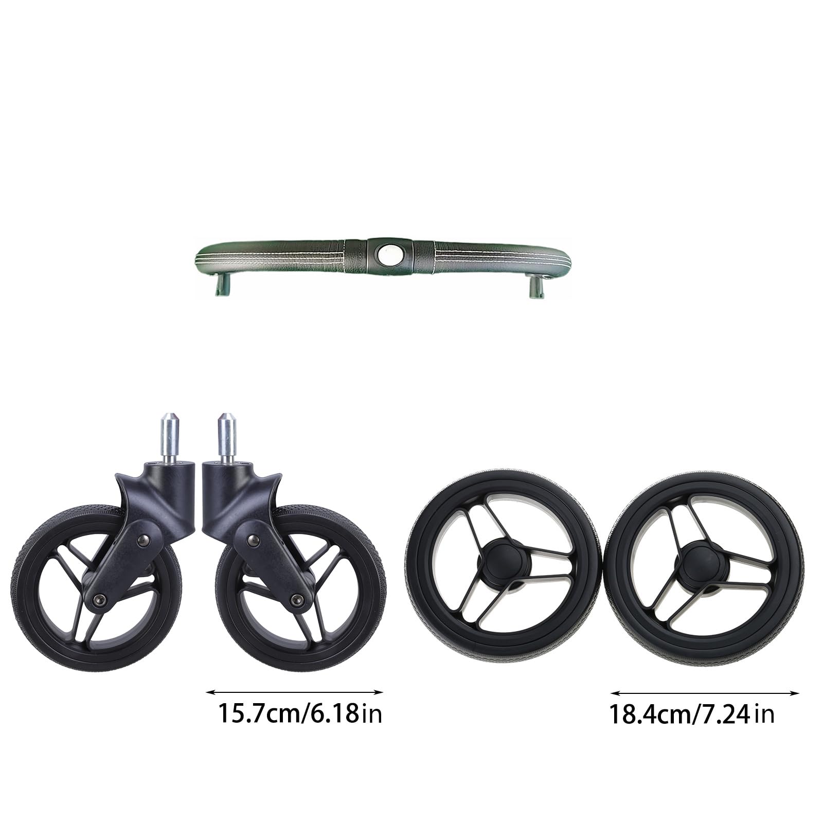 Ensemble de roues de landau en caoutchouc et métal pour poussette de bébé, accoudoir avant de rechange pour plus