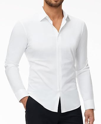 DEMEANOR Stretch Mens Dress Shirts Long Sleeve Slim Fit Dress Shirts for Men Button Down Dress Shirts Wrinkle Free