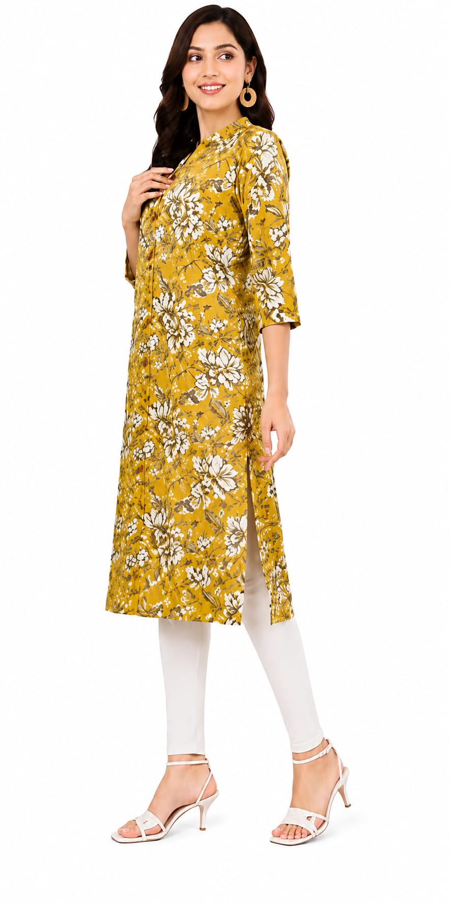 Women's Mustard Yellow Floral Print Straight Kurta-picture-24