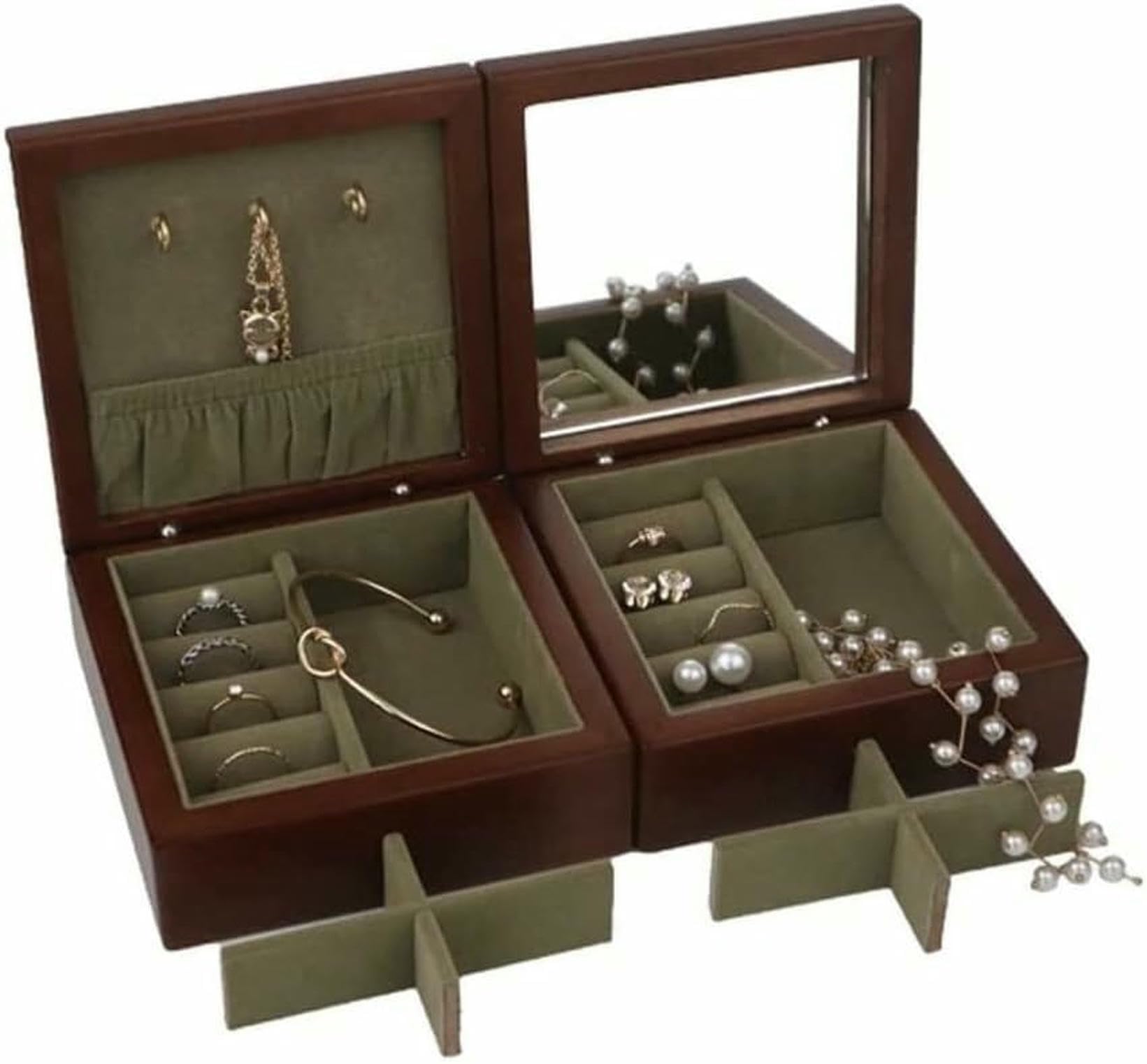 Boîte à bijoux portable en bois pour un voyage organisé