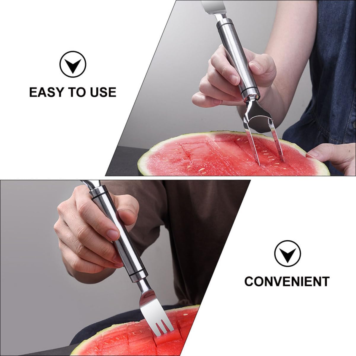 Stainless Steel Watermelon Fork Slicer 2 in 1 Cutting Tool