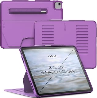 ZUGU Case for iPad Air 13 inch (M2/M3/M4) iPad Pro 12.9 Gen 3/4 [Nova] | Ultra Slim Protective Cover, Apple Pencil Holder w/Charging, Convenient 10-Angle Magnetic Stand, Auto Sleep/Wake Function