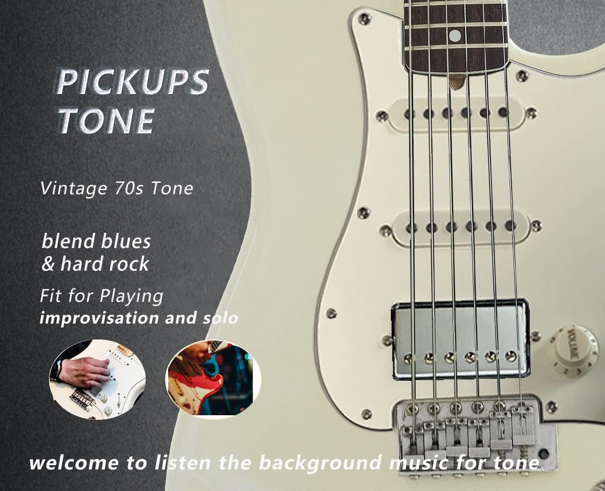 Fully Loaded Pick Guard for Strat Style Guitars, Prewired Pickguard with Vintage Tone SSH Pickups Set, Pre-wired Alnico 5 Single Coil Single Coil Humbucker Pups with CTS Pots, Off White