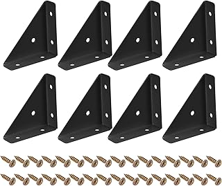 uxcell 8Pcs Angle Corner Brackets 66mm x 66mm, Cold Rolled Steel Braces Joining Support with Screws for Desk Bed Edge (Black)