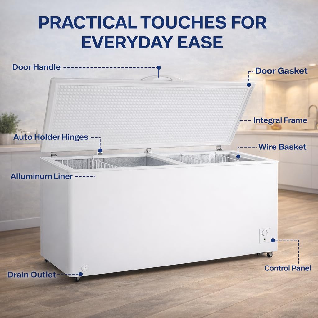 Garage Ready Freezer 20 Cu. Ft., Commercial Chest Freezer, Deep Freezer with 2 Baskets Top Opening, 7 Level Temperature Control, Easy Defrost Drain for Storage, Hunting, Large Family, with Wheels on Fridge.com