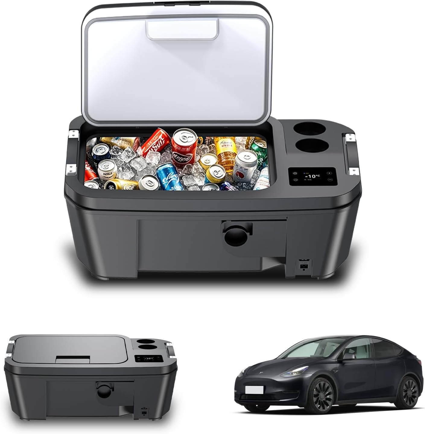 Car Refrigerator for Tesla Model Y 12V Fridge Cooler 2019-2025,21QT(20L) Car Freezer -4℉-50℉ for outdoor Travel/Camping/Home Use with Touch button control quality Compressor low Noise,Fast Cool.