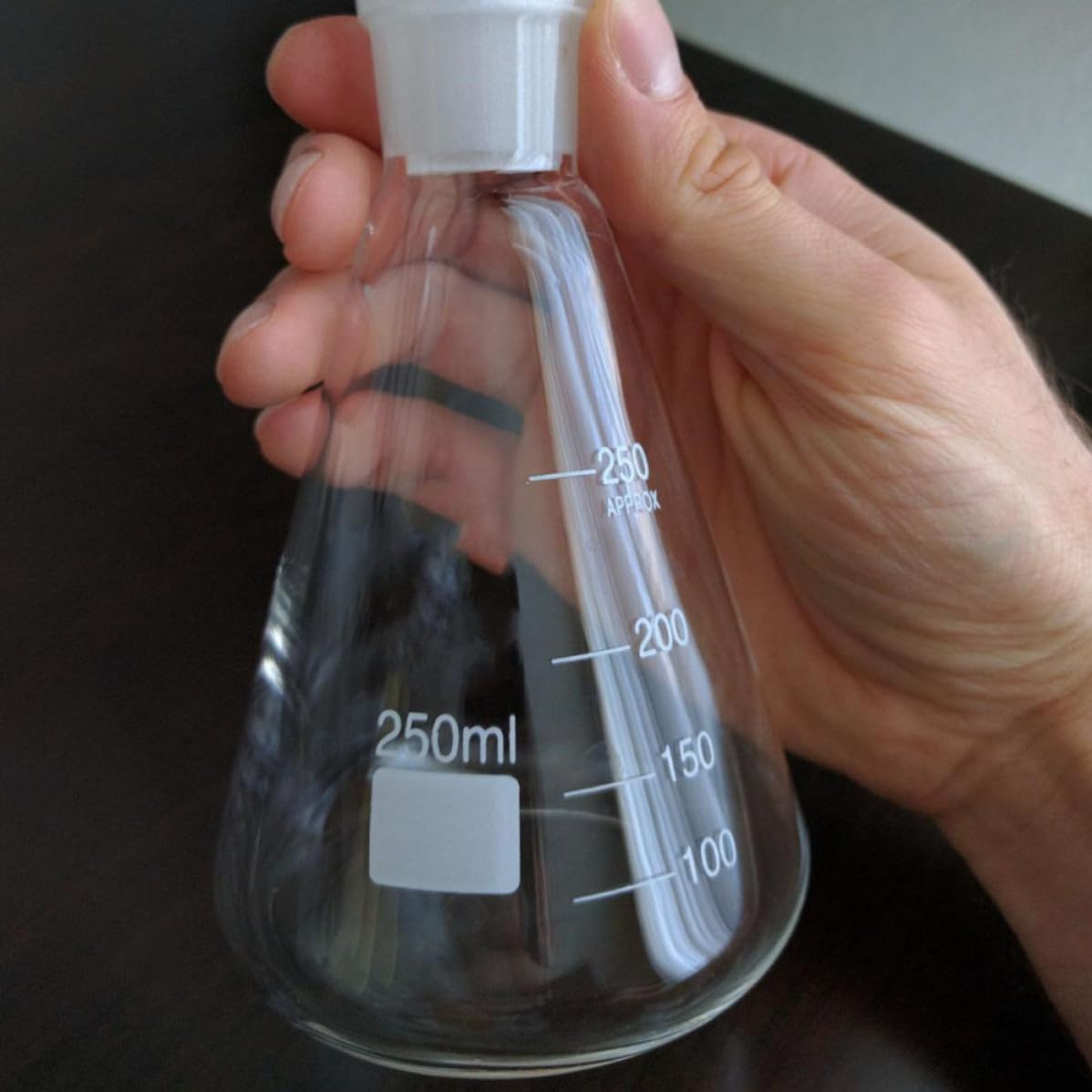 Set 3 Pezzi Beute Coniche da 250ml in Vetro con Tappo e Scala Graduata, per Laboratorio Scientifico e Lezioni Scolastiche