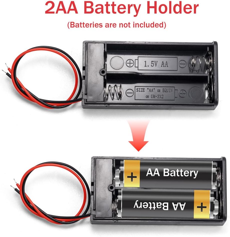 (Pack of 40 2 AA Battery Holder with Switch, 2X 1.5V AA Battery Holder Case with Wire Leads and ON/Off Switch-Bulk
