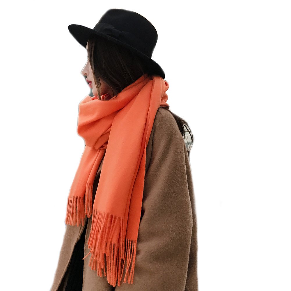 Uk_stone Women's Orange Unisex Solid Color Extra Thick Cashmere Feel Scarf Stole Shawls With Tassels(Orange)
