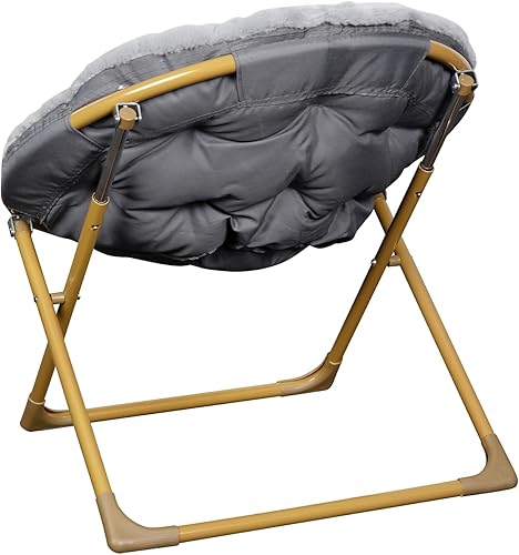 Miniatura 5 de Flash Furniture Gwen - Silla plegable de gran tamaño, silla de luna de piel sintética gris, marco de metal dorado suave, silla plegable portátil de