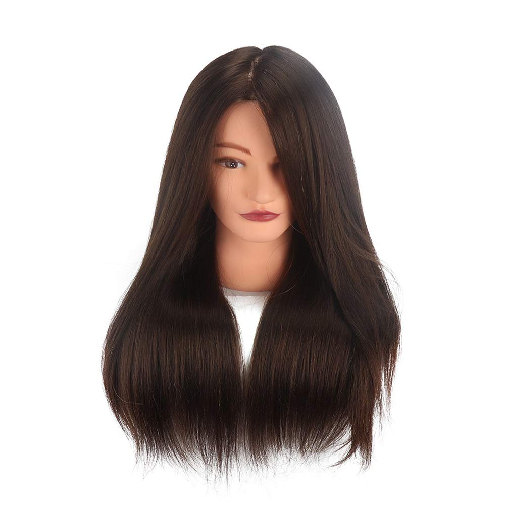 18 pollici marrone 100% capelli Parrucchiere Capelli lunghi Acconciatura Pratica testa