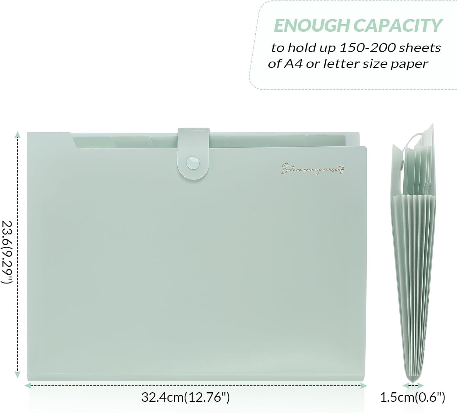  Expanding File Folder, Accordion File Organizer with 8 Pocket, Expandable Document Paper Receipt Holder for School Office Hospital, Letter/A4 Size Light Green thumbnail