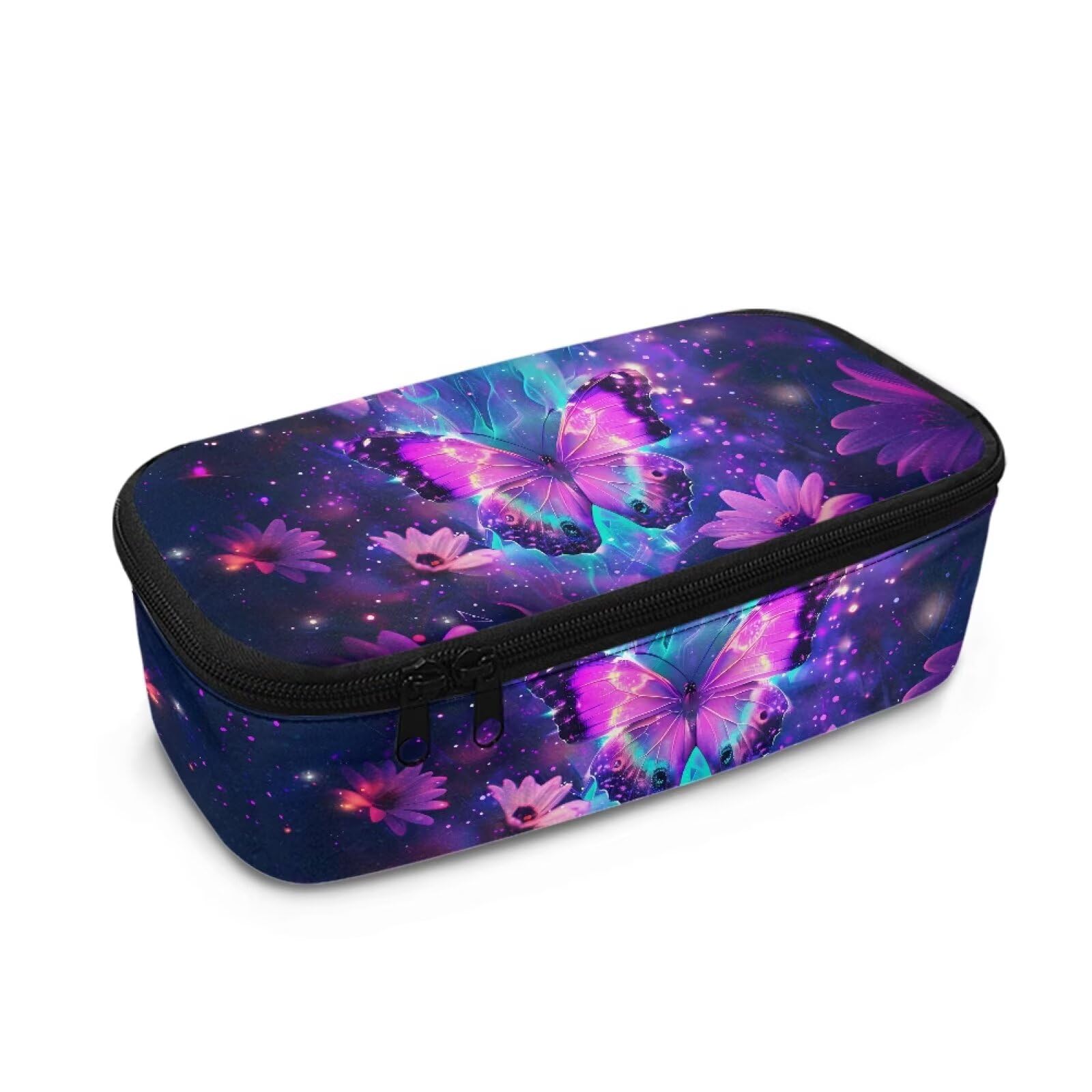 Renewold Purple Butterfly Big Capacity Pencil Case with Compartments Multi-Slot Pencil Case Organizer Portable Handle Office Stationery Organizer for Girls Boys Adults Student