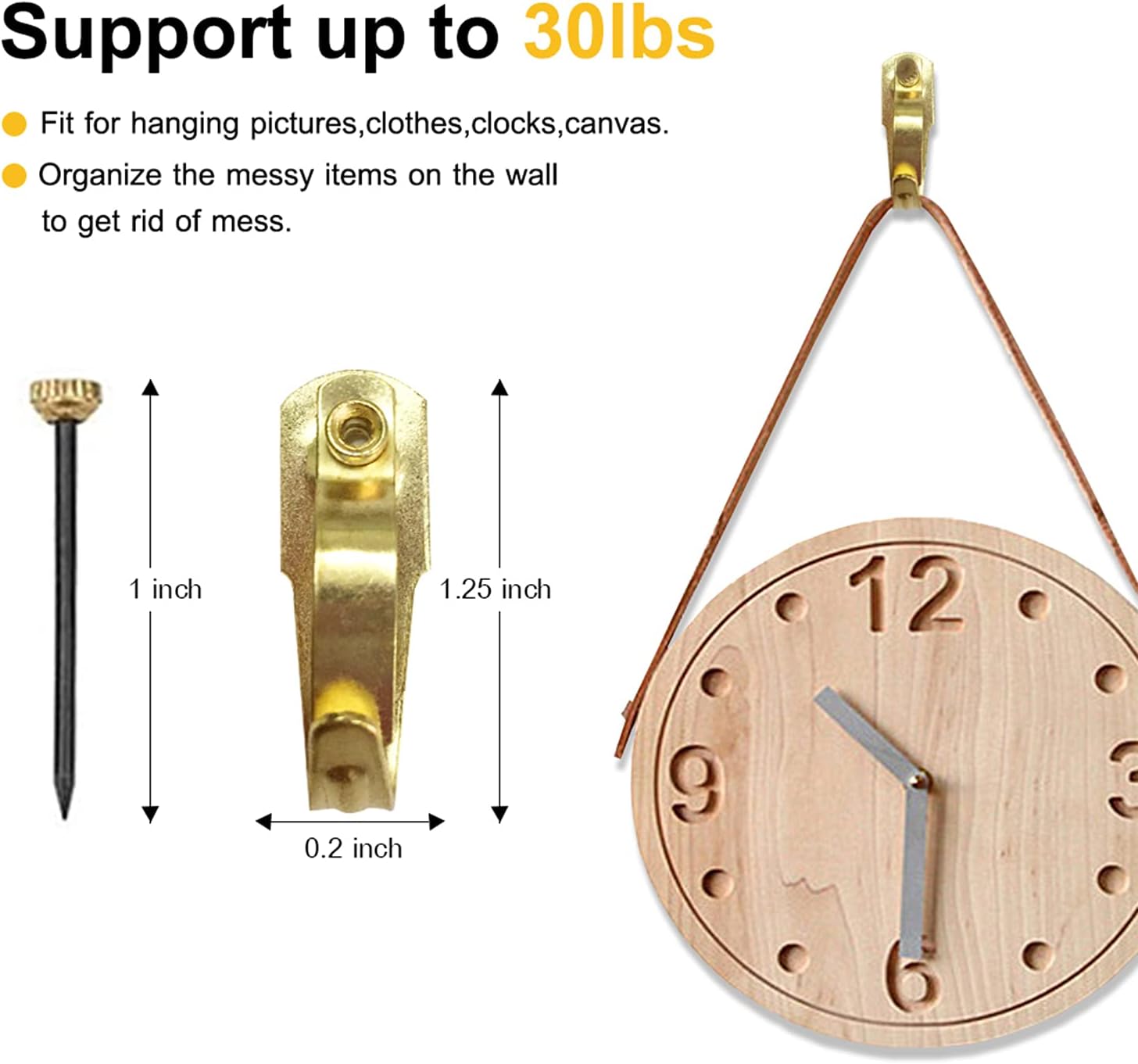 30lbs Earthquake Picture Hangers(30pcs)- Tremor Hanger, Earthquake Picture Hanging Hooks with Nails,Professional Earthquake Hanger on Wooden/Drywall Hanging Hardware for Clock,Mirror,Jewelry