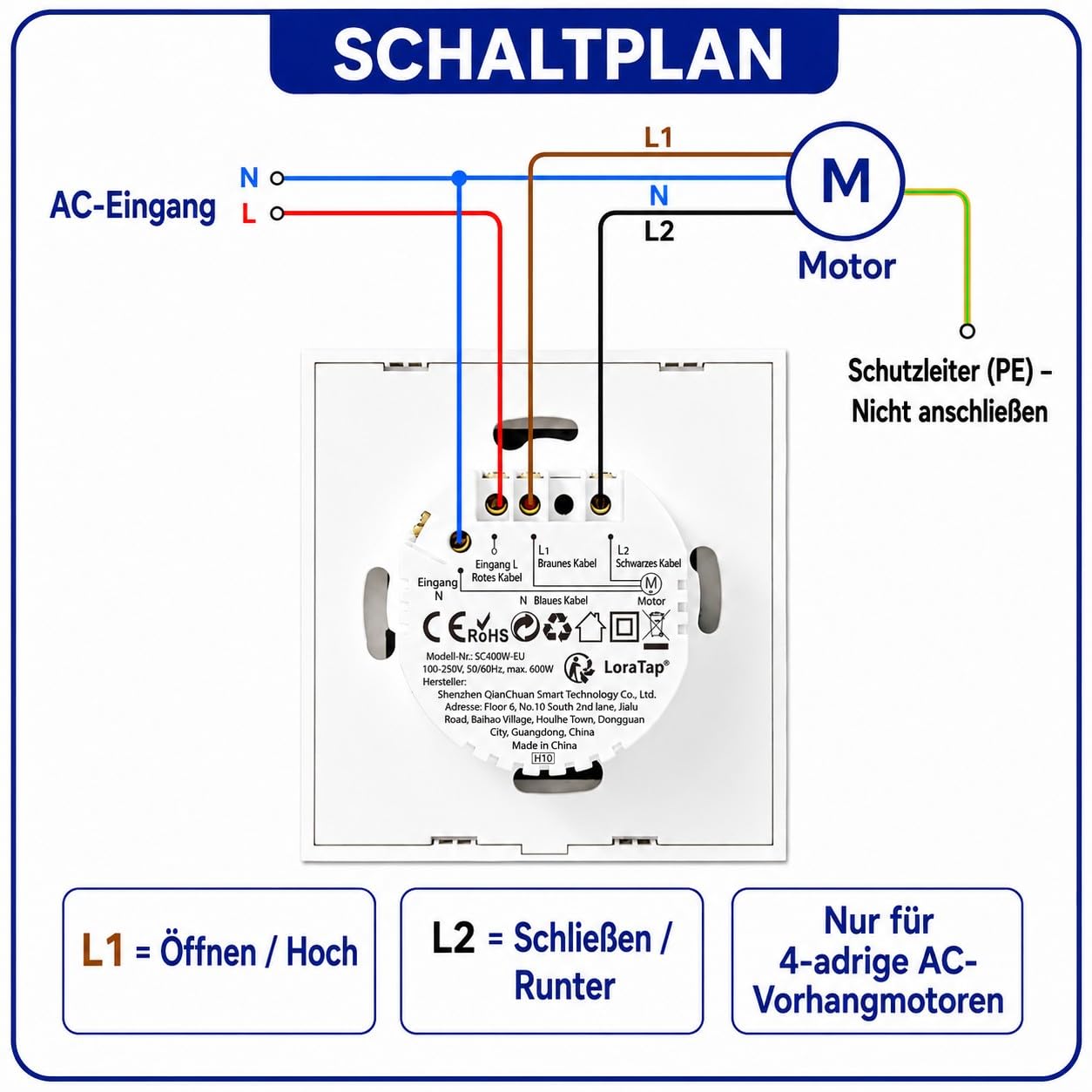 LoraTap 4 x Smart Schalter für Rollläden, vernetzt, Schalter, Jalousien, WiFi, kompatibel mit Alexa Google Home für Sprachsteuerung, Intelligente Zeitschaltuhr für Wandmotor