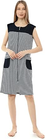 brighton robes Women Terry Cotton Zipper Front House Coat Sleeveless ...