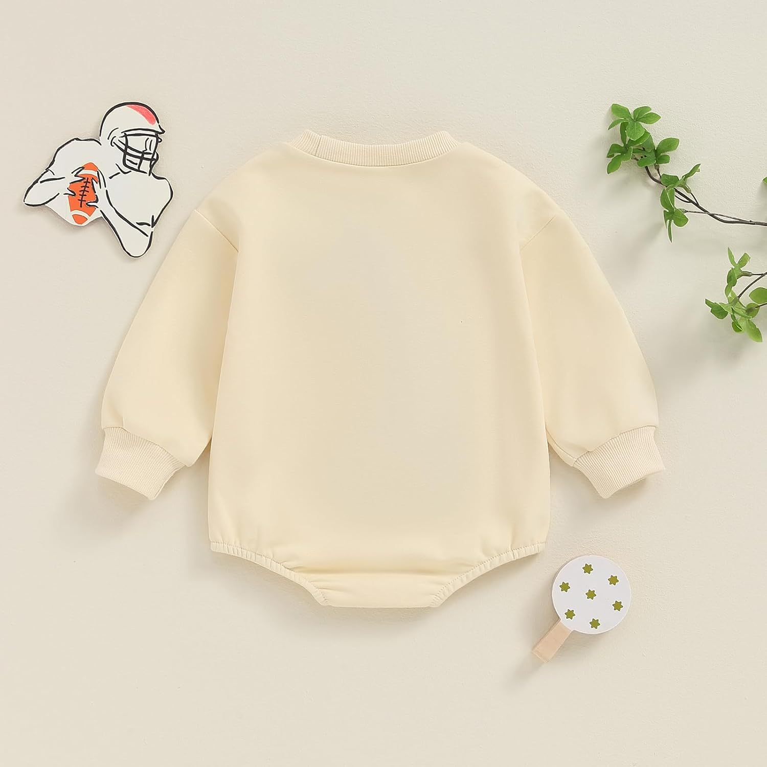 ZAXARRA Newborn Baby Boy Girl Fall Outfit Letter Football Print Embroidery Romper Long Sleeve Pullover Sweatshirt Jumpsuit - Image 4