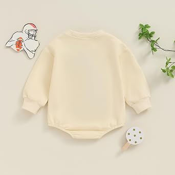 FIOMVA Baby Football Outfits Girl Boy Embroidered Football Sweatshirt Romper Long Sleeve Bubble Romper Fall Sweater Onesie