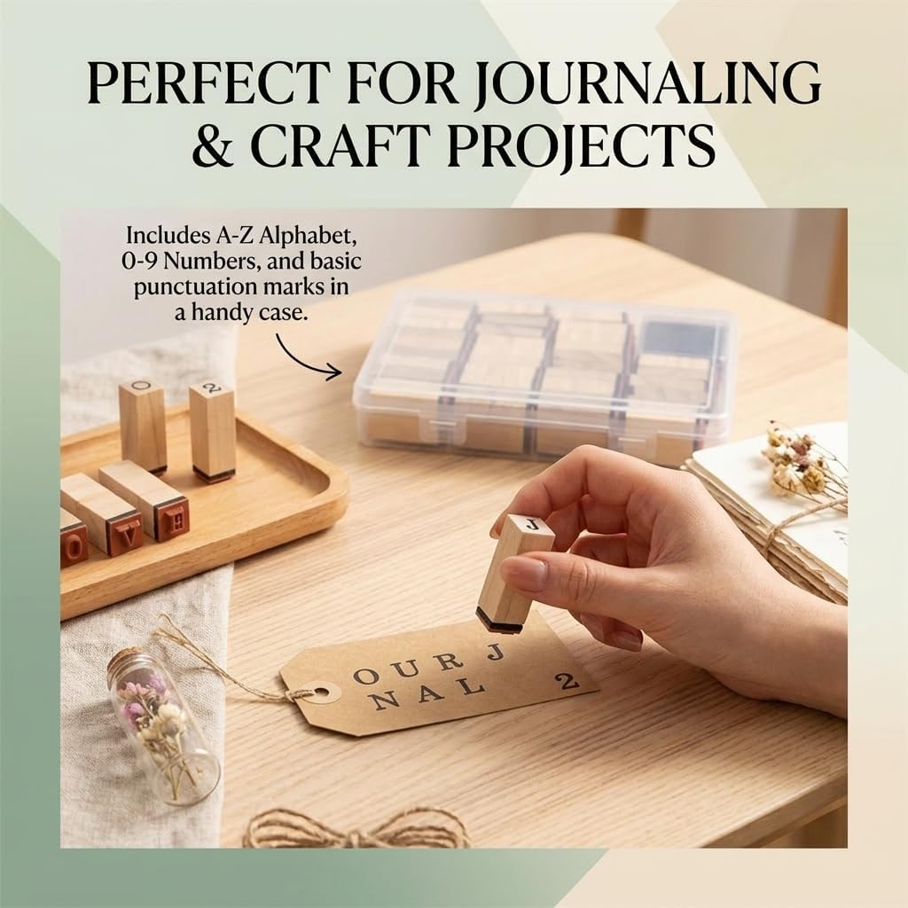 36 Pcs Letter Stamps, Wooden Rubber Stamps for Crafting Scrapbooking, Plastic Box Multipurpose Number Alphabet Letter Wood Rubber Stamp (B Style)