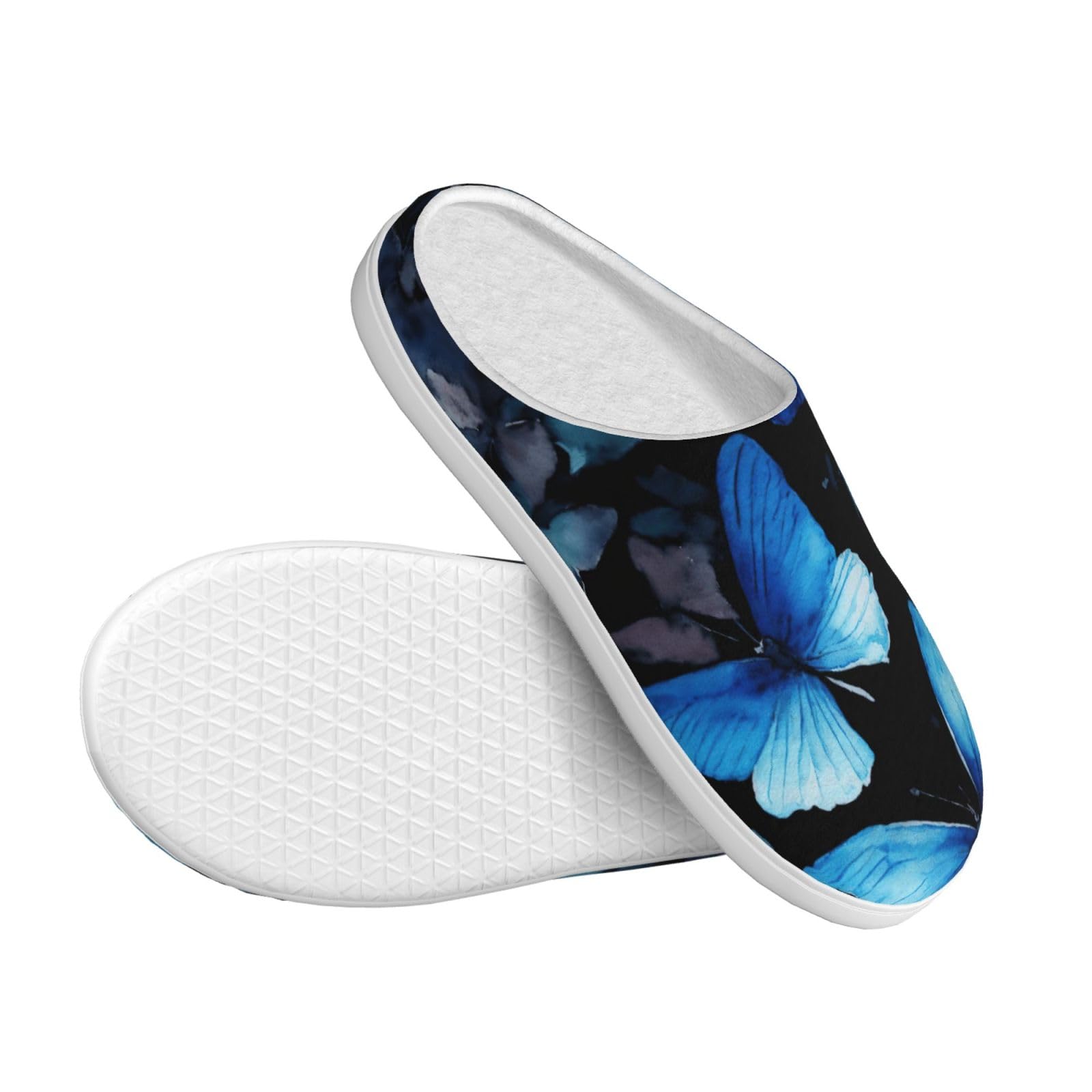Blu Farfalle Fiori Bianchi Stampa Adulto TPR Pantofole Lavabile per Uomo e Donna Traspirante e Accogliente Scarpe invernali