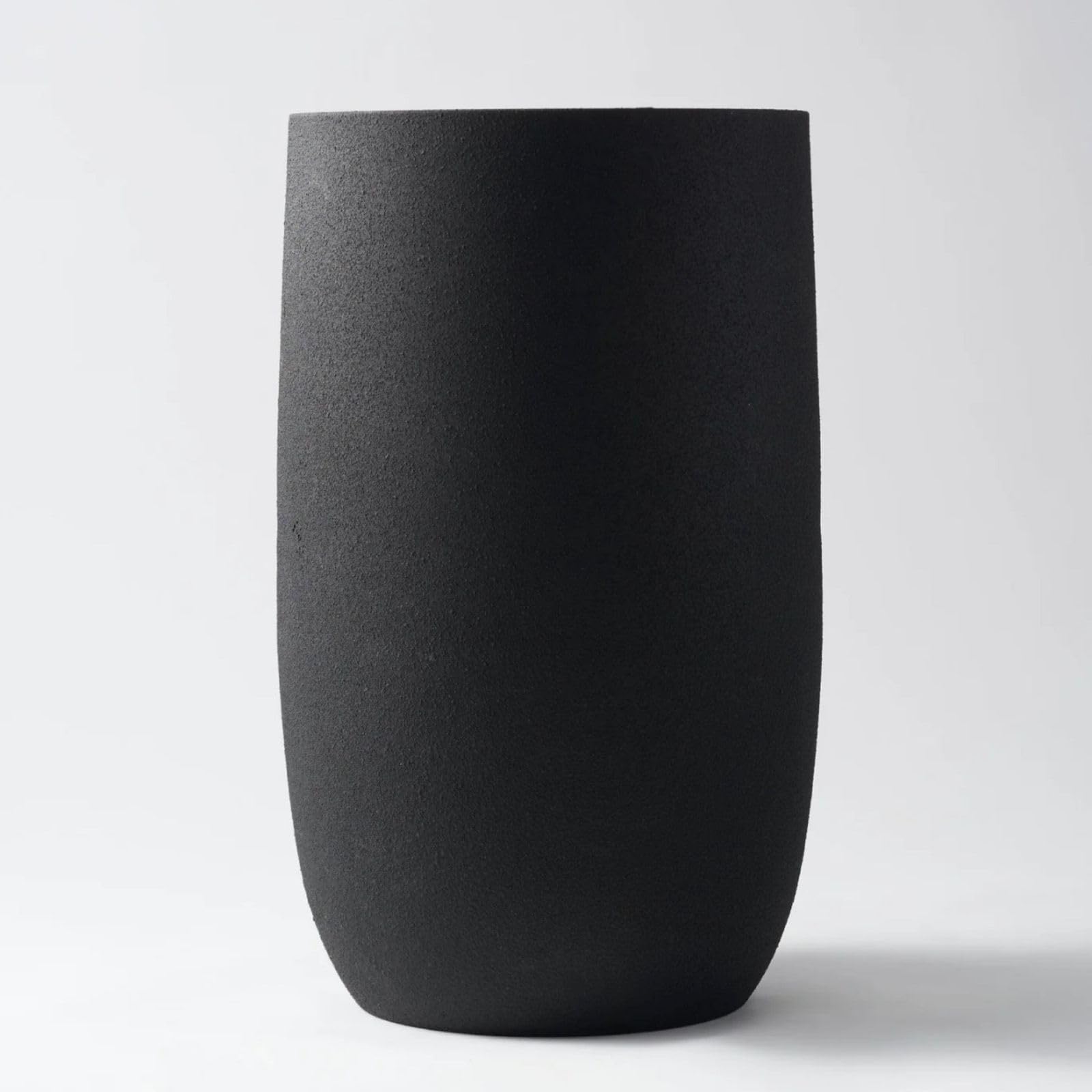 Silk Serenade Round Matt Black Iron Planter, 16 inch Tall Large Indoor Outdoor Plant Pots, Modern Contemporary Lightweight Textured Stone Decorative