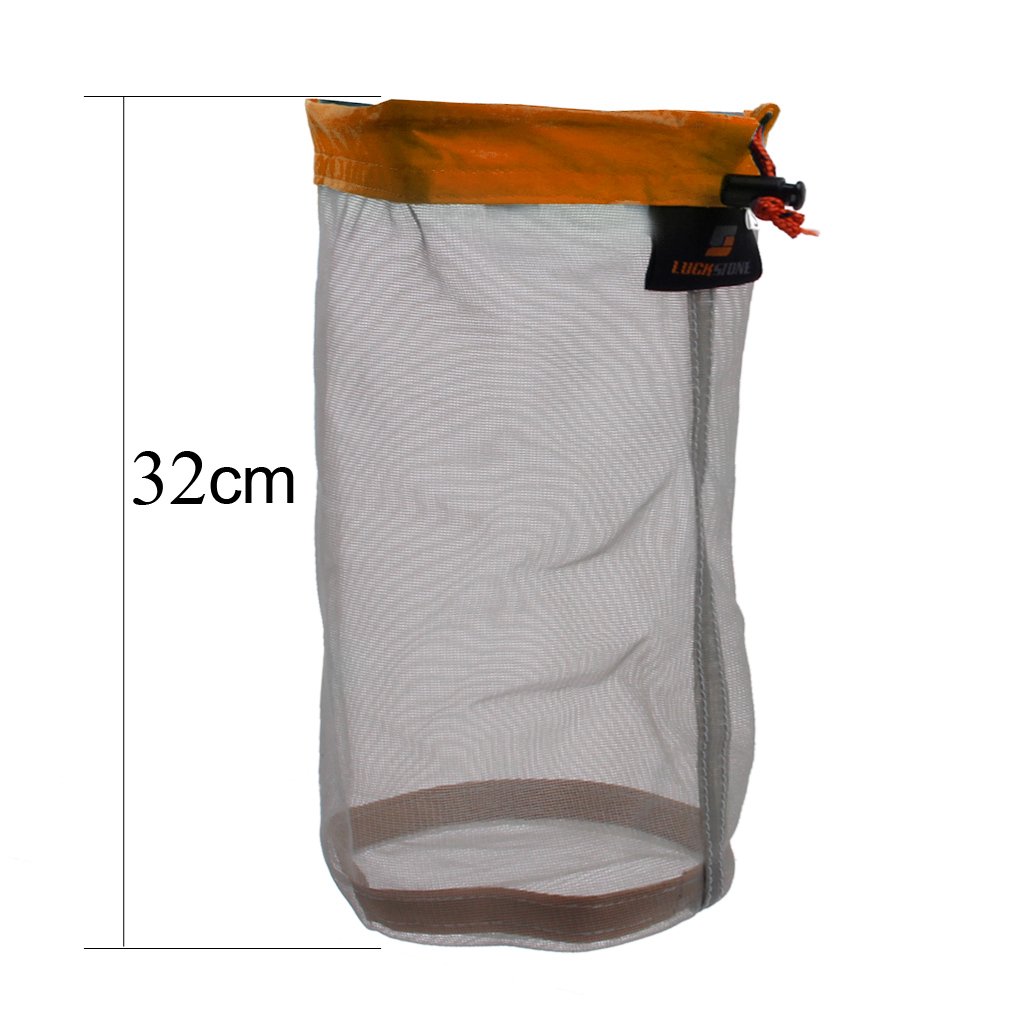 Ultraleichte Mesh Stuff Sack Kordelzug für Outdoor Camping Camping Wandern Himmelblau (S), Orange (M), Gelbgrün (L)