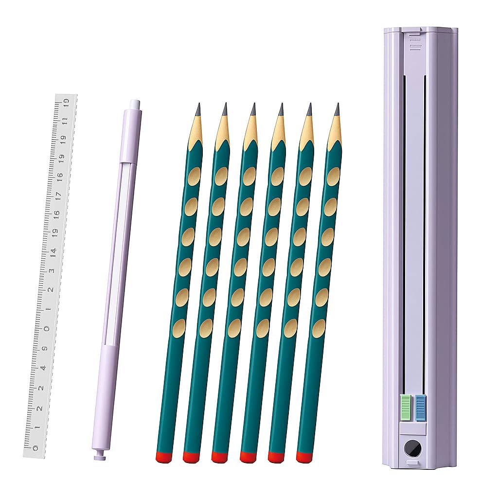 Pencil Case/Stationery Box,1 Set Portable Pen Box with 6 Pencils 1 Eraser 1 Ruler 1 Sharpener Hexagon Multi-Functional Children Pencil Holder Case Container[Multicolor] (9 in1 Pencil case)-image-25