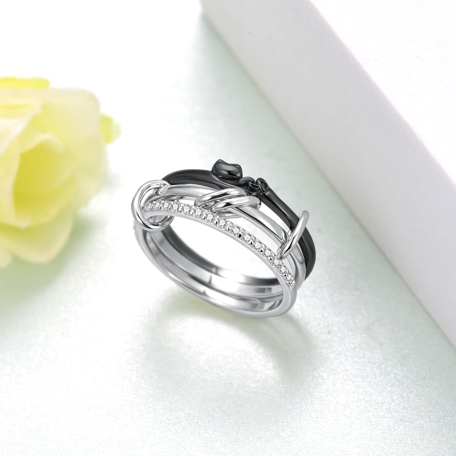 Black Cat Stackable Ring 925 Sterling Silver Mixed Metals Stackable Jewelry Gifts For Women