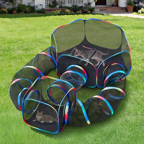TOYSBOOM Outdoor Cat Enclosure - 5-in-1 Portable Cat Playpen with Tent, Cube & Tunnel, Collapsible Catio for Cat Run Outside, Pop up Enclosed Play Pen Playground for Indoor Cats, Kitty & Small Animals