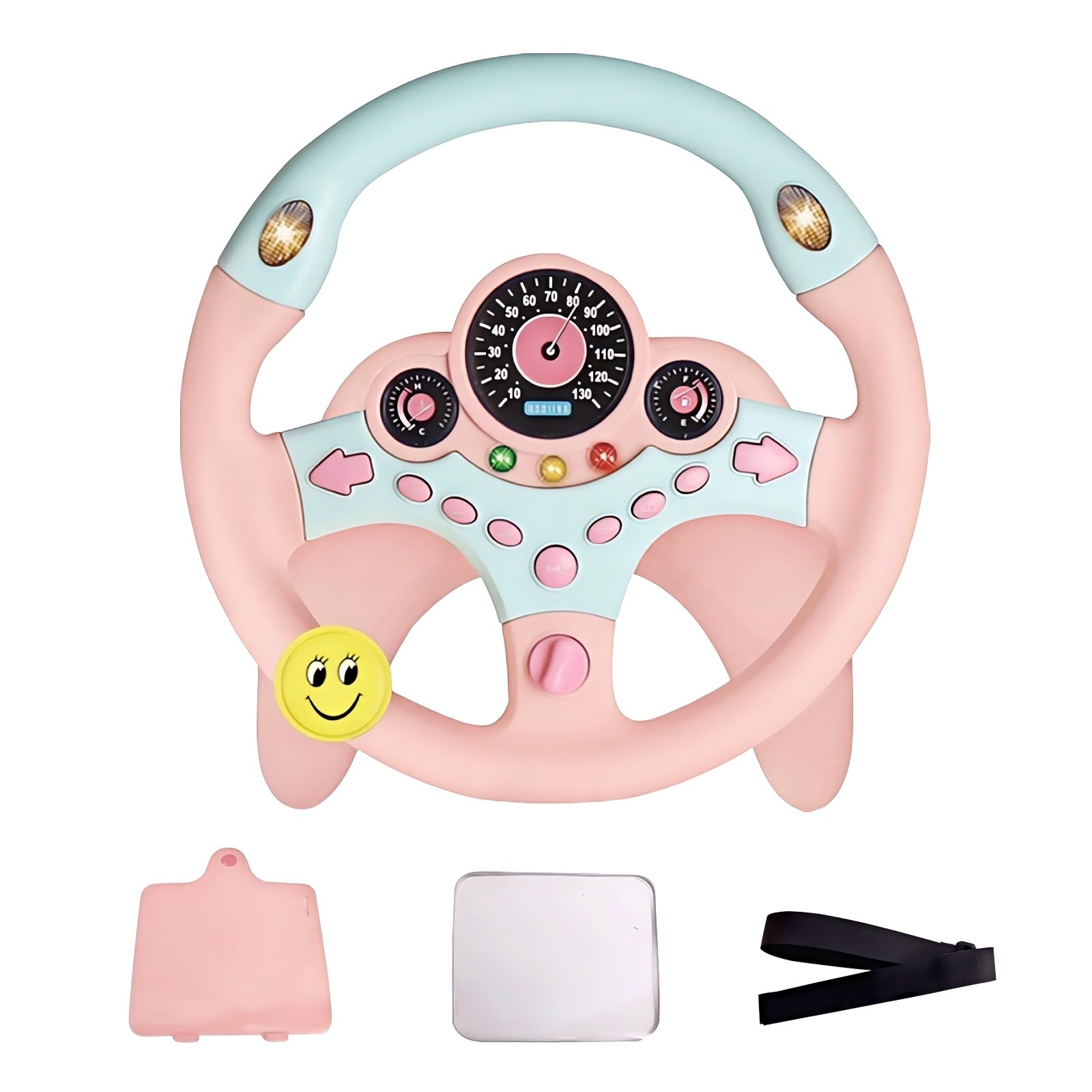 YIYZAOF Kids Steering Wheel Toy for Car Backseat with Light and Music,Suction Cups Base-Interactive Simulated Driving Steering Wheel Toy for Toddlers
