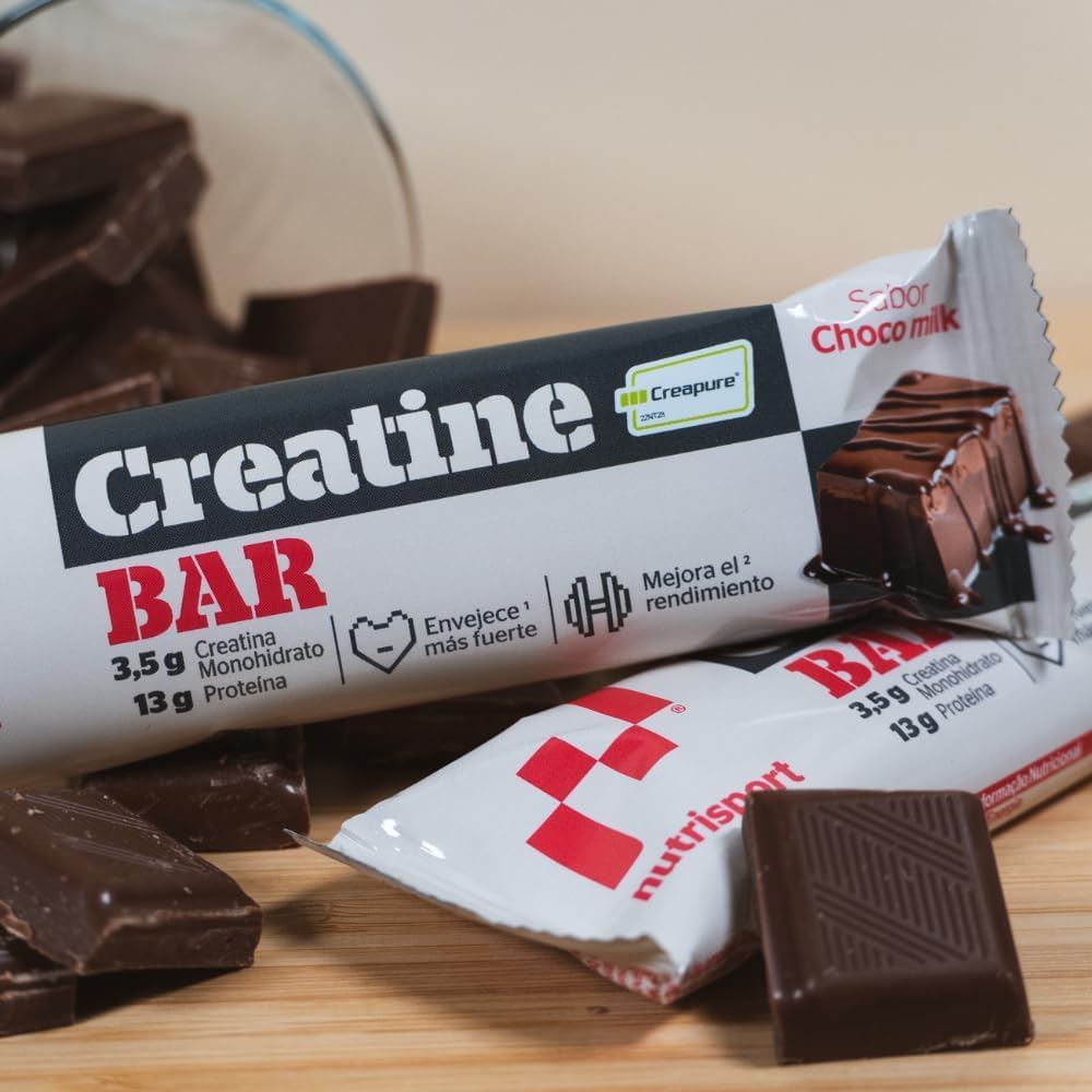 NUTRISPORT – Barrita Creatina Choco-Milk 44g 18 uds | Con 3,5g de Creatina Creapure®, Proteína de Leche y Vitaminas | Ideal como Snack Post Entreno | Rica en Fibra | Sabor Chocolate con Leche