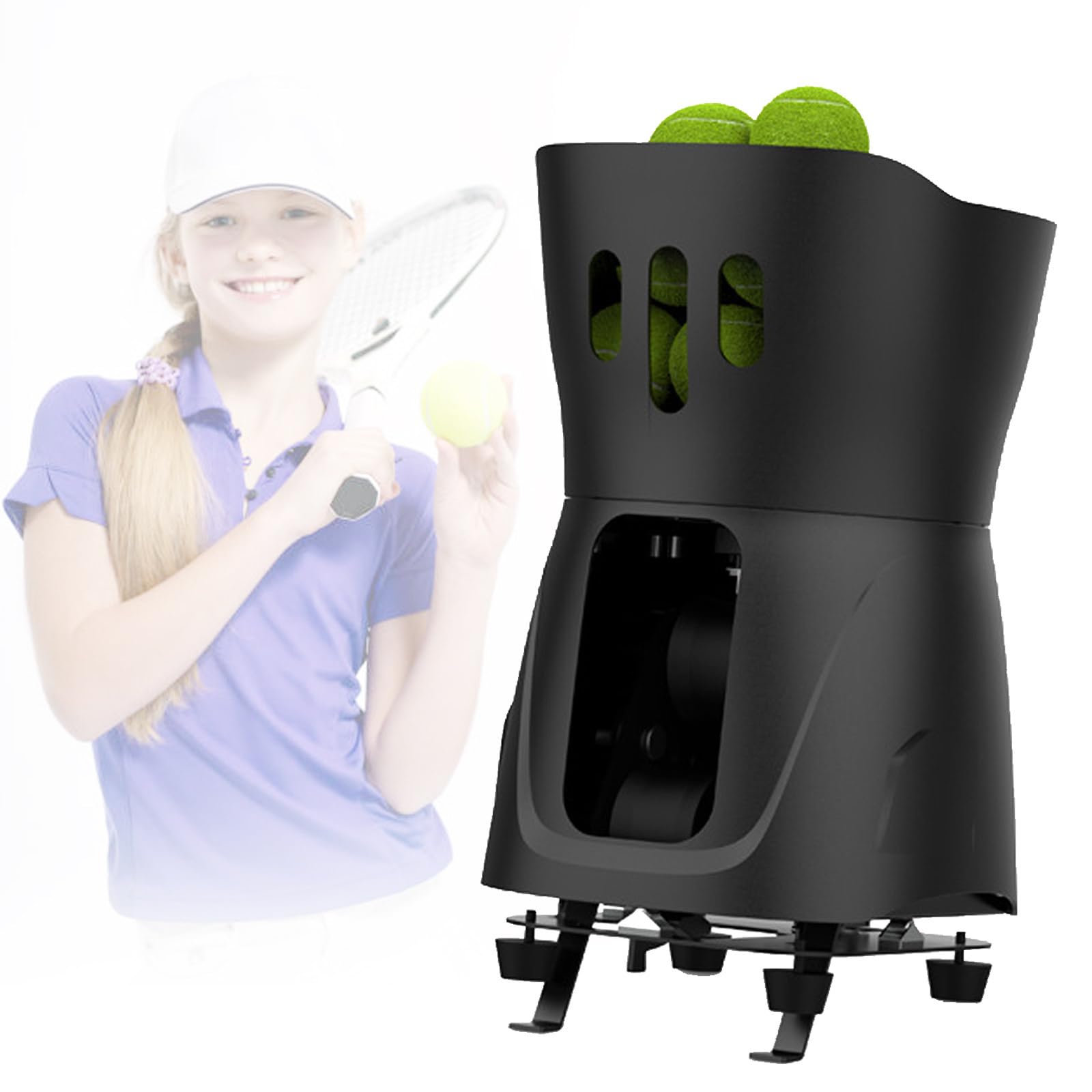 MáQuina Profesional De Servicio De Pelotas De Tenis, Equipo De Entrenamiento De Tenis A BateríA, DiseñO con Recipiente para 65 Pelotas para Entrenamiento Sesiones