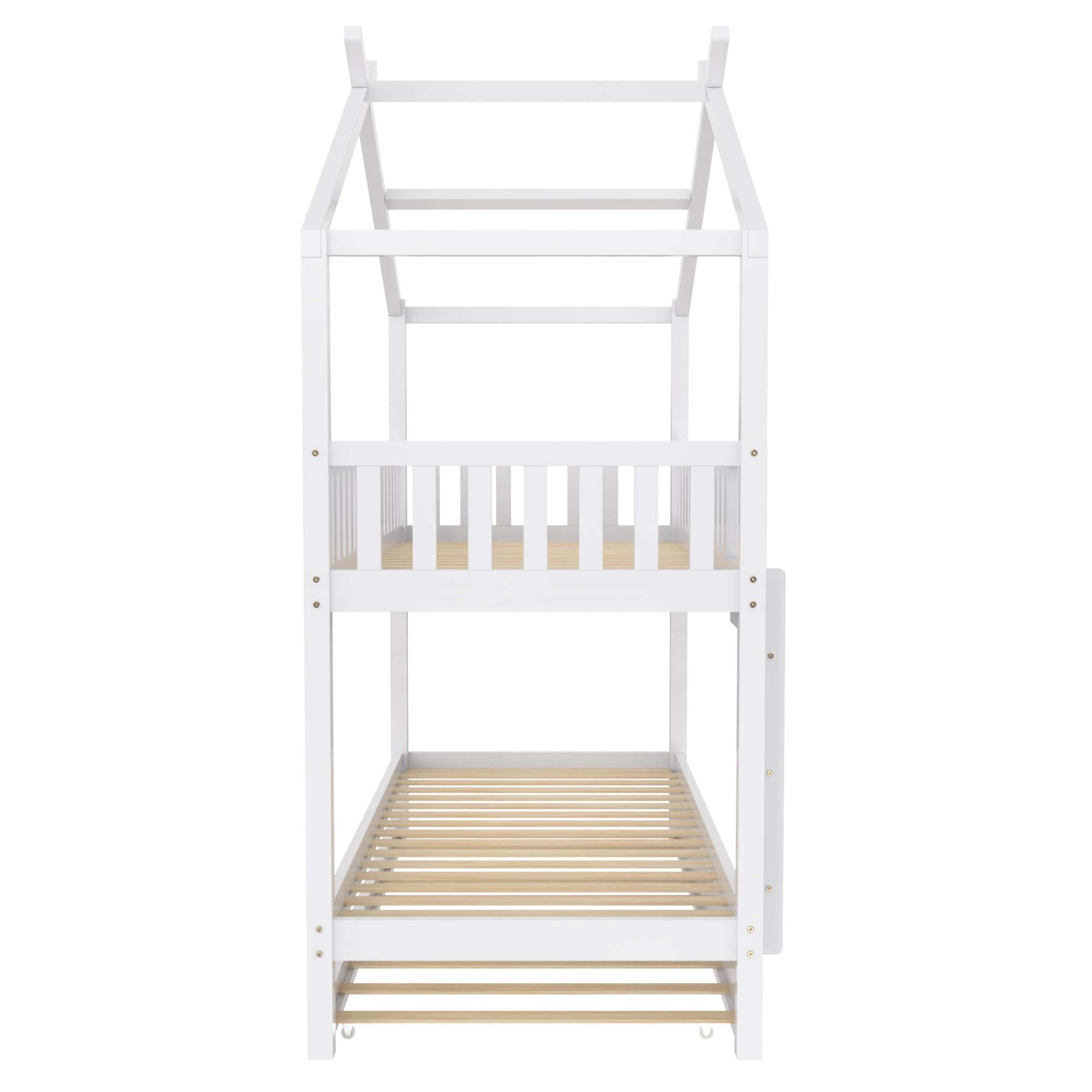 Moimhear Cama para niños House Bed 90 x 200 cm, cama juvenil, tres camas, extensible, diseño que ahorra espacio, color blanco