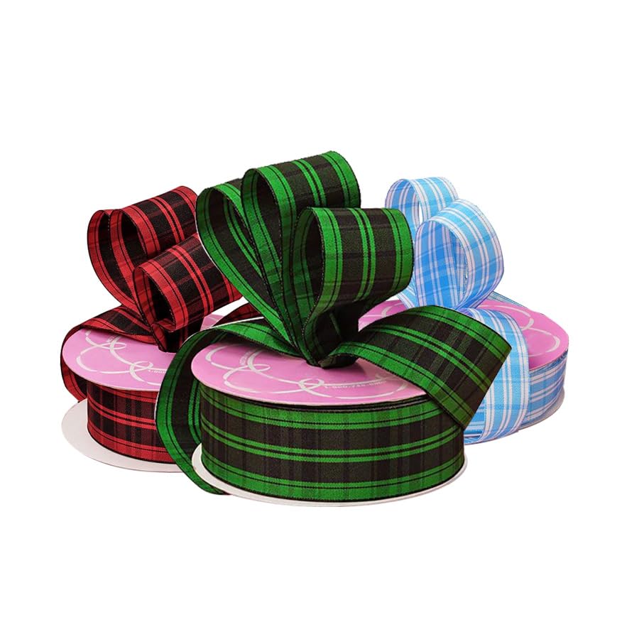 Image of Green Plaid Wired Ribbon - 1 1 /2 inch x 25 Yards, St. Patrick's Day, St.Paddy's, Tree Decoration, Gift Wrapping, Wreaths, Bows, Presents