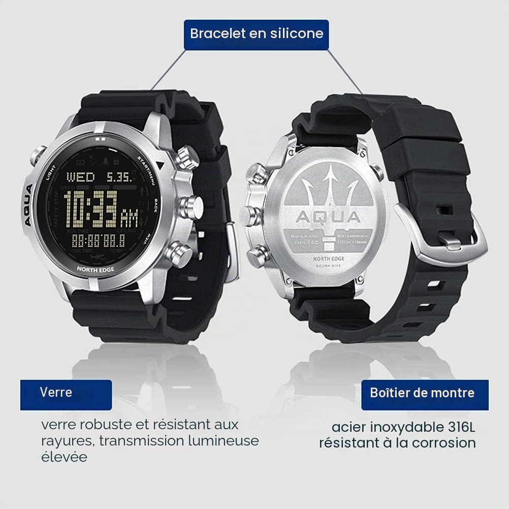 Montre numérique de sport pour homme – Montre de sport d'extérieur étanche avec altimètre, baromètre, boussole et thermomètre, montre de plongée militaire de 100 m, tracker d'activité