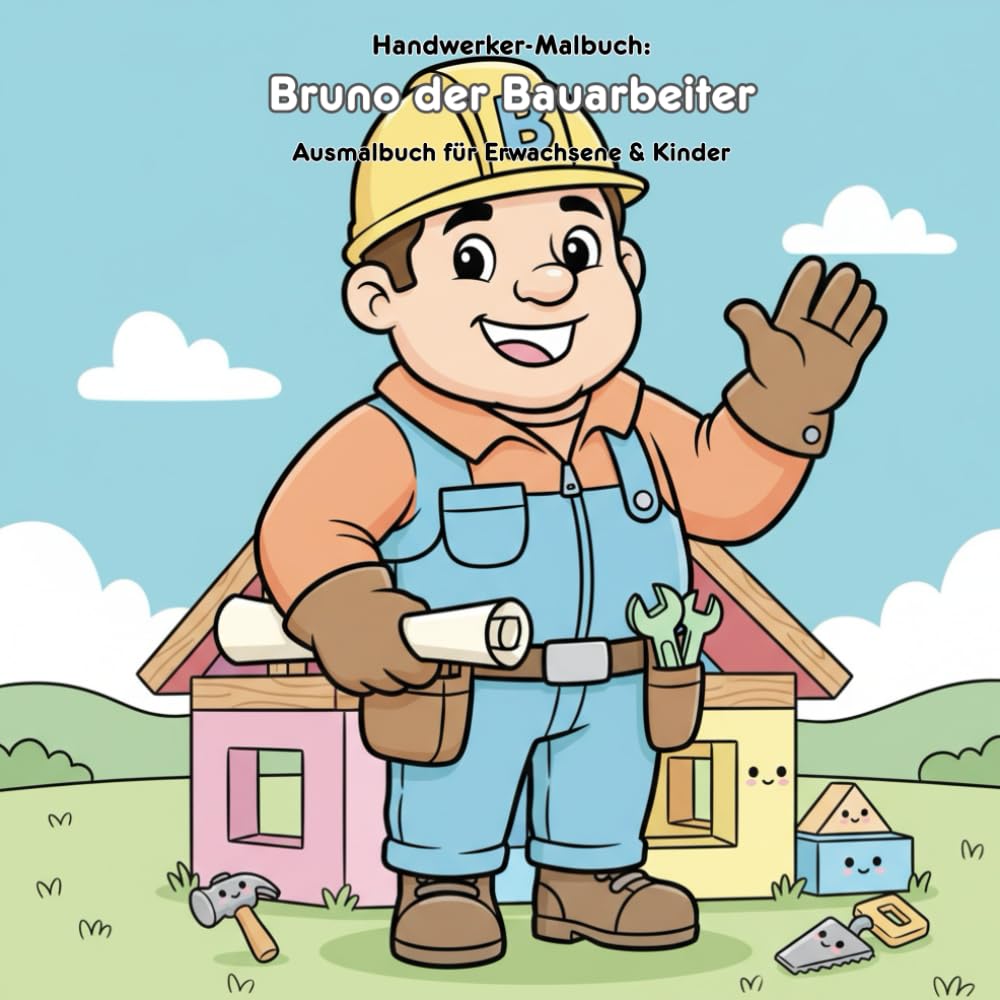 Bruno der Bauarbeiter: Geschichte & Malbuch zum Hausbau: Für Erwachsene & Kinder: 36 Ausmalbilder zu Brunos Hausbau. Großformat 21.59 x 21.59 cm – Große Motive für kleine Baumeister!