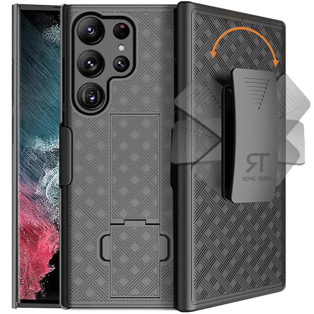 Rome Techfor Samsung Galaxy S23 Ultra Case with Belt Clip Holster, Kickstand Slim Cover Phone Case for Galaxy S23 Ultra - Black