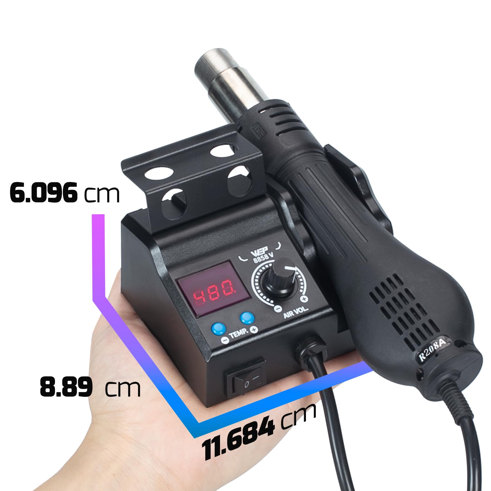 WEP 8858-V Stazione Saldante Aria Calda 3 Ugelli 2 Pinzette Temperatura Regolabile PID EU Plug