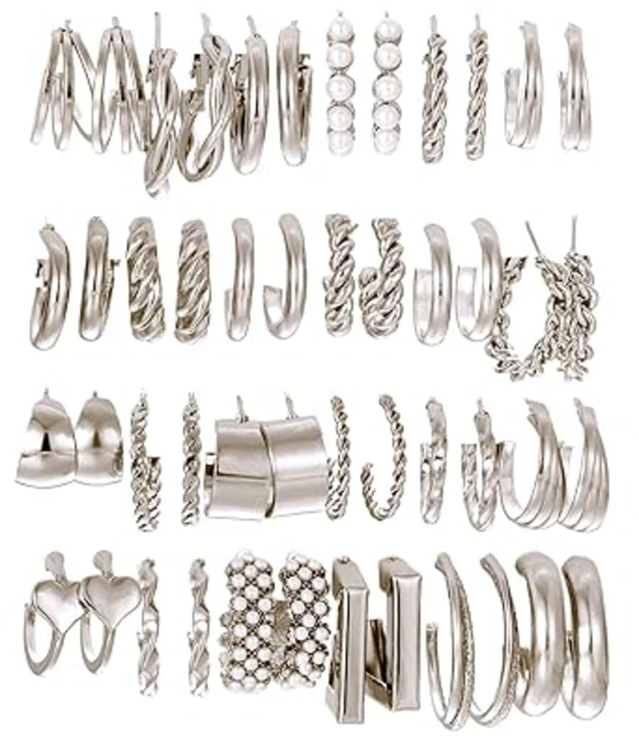 vembley Combo Of 24 Pairs Silver Plated Hoop And Pearl Earrings-picture-18