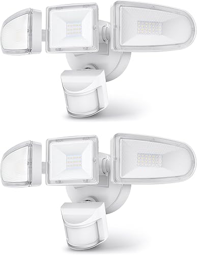Miniatura 1 de HGGH Paquete de 2 luces de inundación para exteriores, luces de seguridad superbrillantes de 3500 lm controladas por interruptor, 3 cabezales