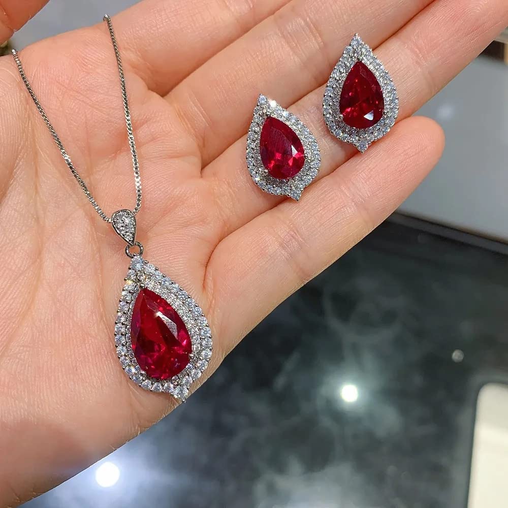 Ensemble bijoux rubis sans ternissement diamants pendant carbone élevé