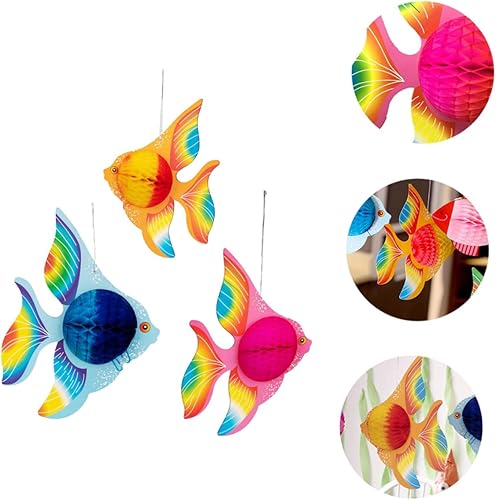 Miniatura 7 de Amosfun 3 piezas colgantes de pez de panal decoraciones hawaianas decoración del océano mariposas decorativas para decoración de techo hawaiano para