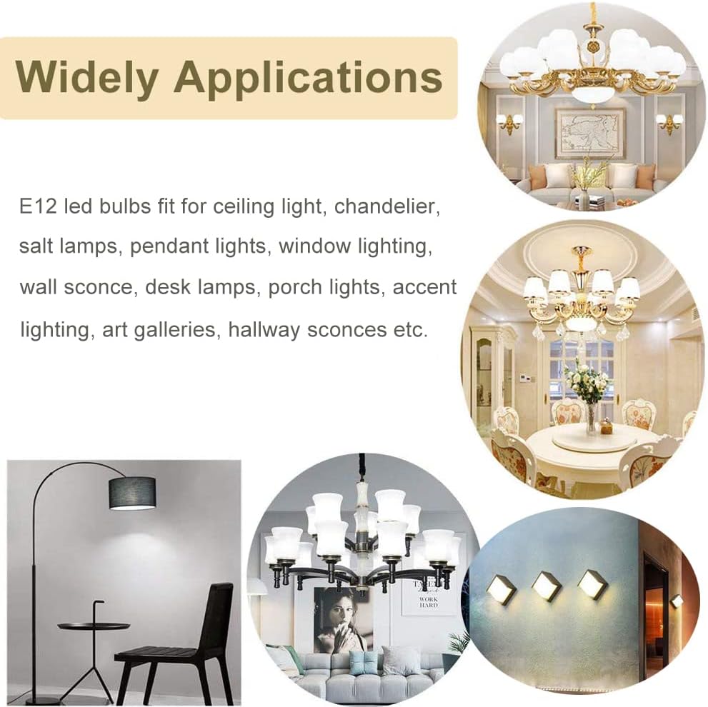 E12 Candelabra Light Bulb 60W 75W Halogen Equivalent, 7W E12 Led Bulb Replacement for Chandelier Light Bulb, Ceiling Fan Light Bulbs, Appliance Light Bulb, Warm White Light 3000K, Pack of 6