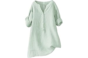 Linen Shirt for Women Breathable Tops Loose Crewneck Tops Womens Daily t...