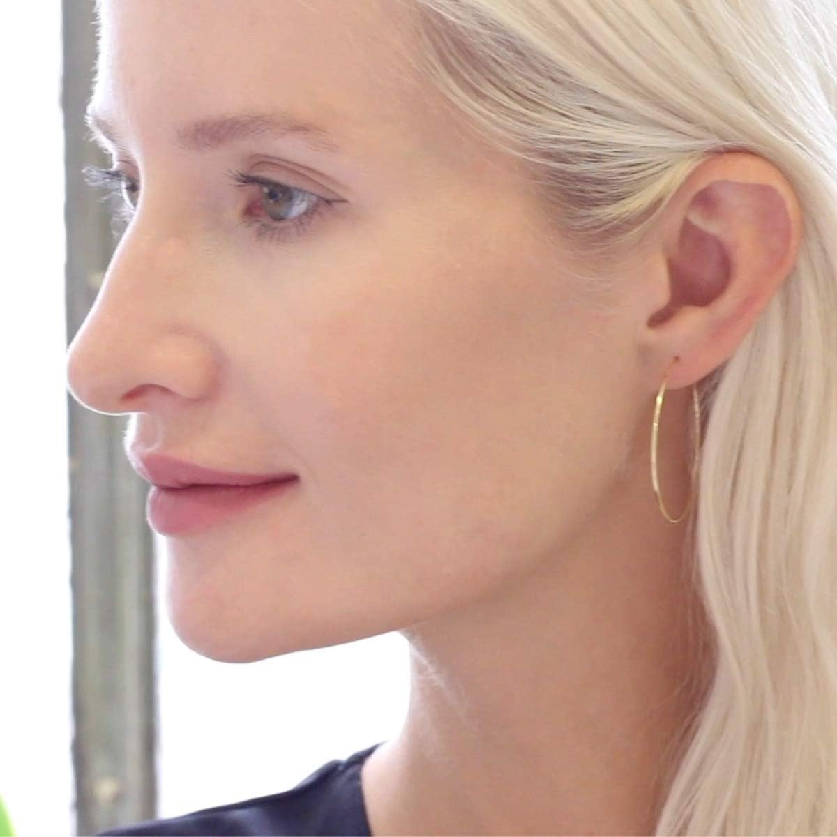 Thin Hoop Earrings for Women - Hypoallergenic Lightweight Wire Threader Loop Drop Dangles - Safe for Sensitive Ears - Plated in 925 Sterling Silver or 18K Gold - Image 7