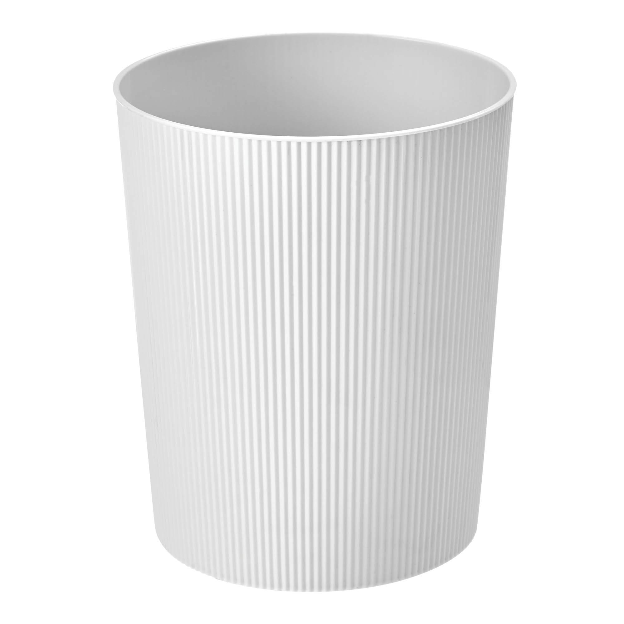 iDesign Small Round Plastic Bathroom Trash Can - Fluted Trash Can for Bathroom, Bedroom, or Office - White