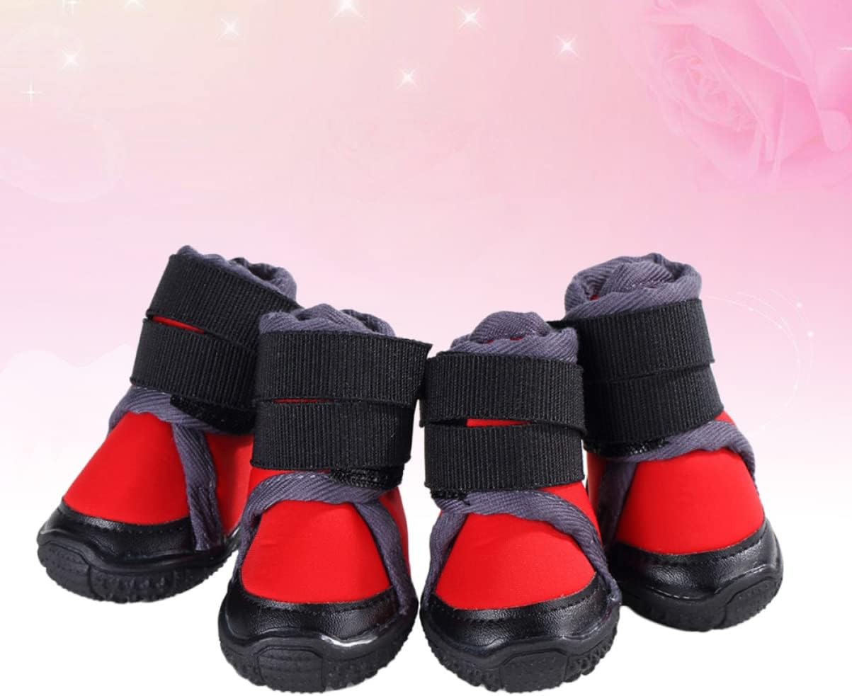 BESPORTBLE 4pcs Outdoor Dog Warm Shoes Non- Boots for Dogs for Hiking and Climbing Red