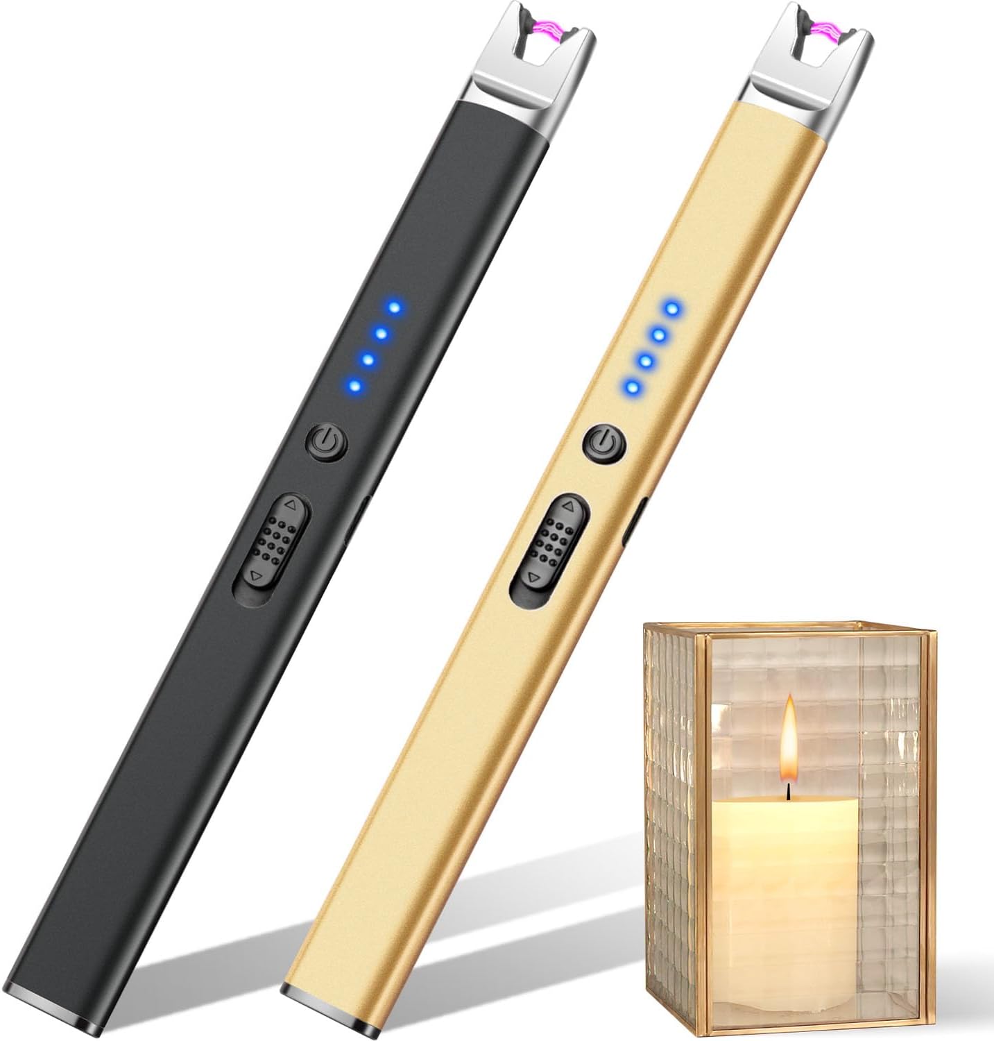 LcFun 2 Pack Candle Lighter Electric USB Rechargeable Plasma Arc Lighter with Safety Lock